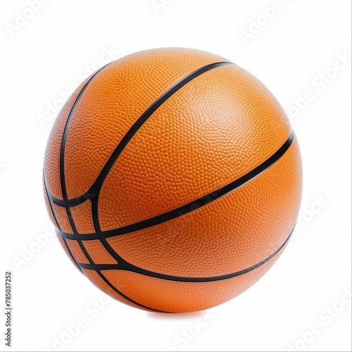 Close-up of a basketball isolated on a pure white background, capturing the texture and detail of the ball. © cherezoff