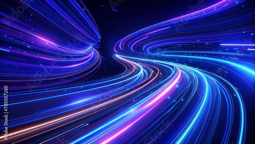 Abstract background with neon light lines in blue and purple colors