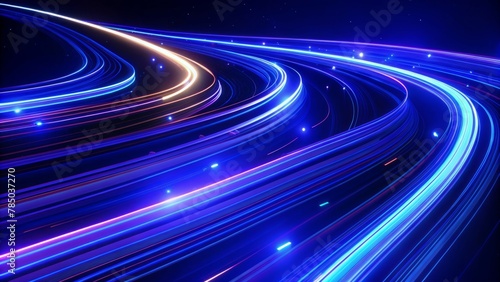 Abstract background with neon light lines in blue and purple colors