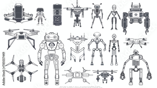 Set of robotics. Civilian industrial and military robot 