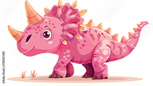 Dinosaur pink baby triceratops. Cute cartoon characte