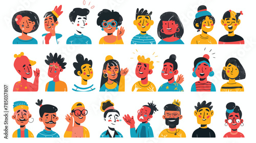 Diverse people face doing funny hand gesture 