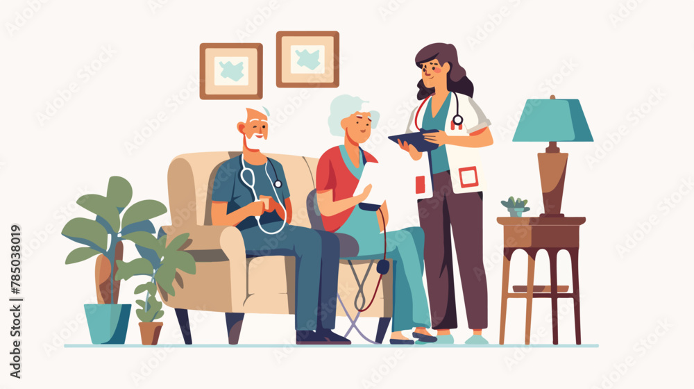 Doctor or nurse visiting elderly people family couple