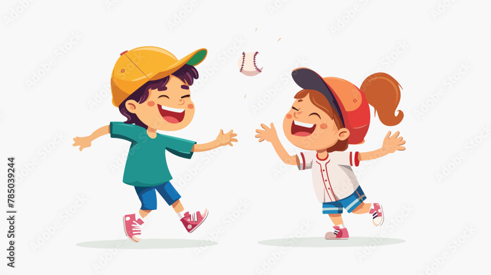 Smiling preschool boy  girl kids playing with baseball
