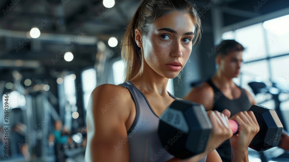 A Determined Woman Lifting Weights