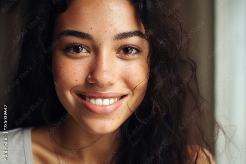 A 22-year-old Latina woman creating freckles on her cheeks with a pencil, smiling at the camera
A 22-year-old Latina woman creating freckles on her cheeks with a pencil, smiling at the camera