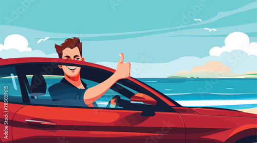 Smiling rich business man driving his car at seashore © Rover