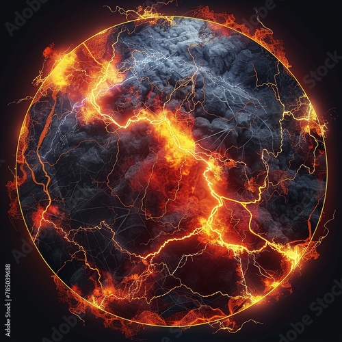 Umbral flame ridge rendered in a circular badge, showcasing a translucent spider silk delta with lightning, for a compelling rendering,  photo