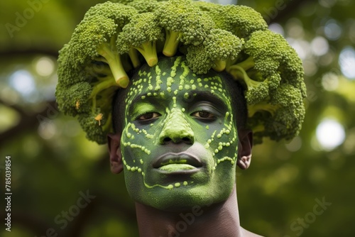 Attractive young African man wearing broccoli suit posing on the street
