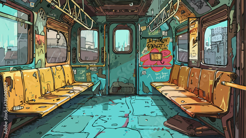 Abandoned train, illustration, cartoon hand-drawing style