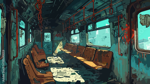 Abandoned train, illustration, cartoon hand-drawing style