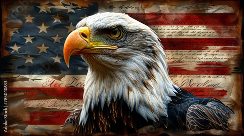 Constitution of America. We the People with bald eagle and American flag. photo