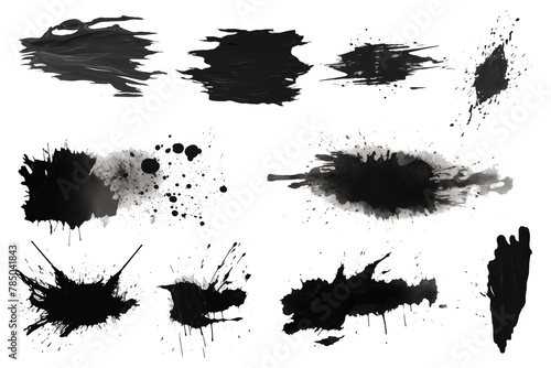 collection of black ink Splatter black paint brush