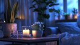 DIY health diagnostics at a cozy home, evening, soft light, detail shot, soothing neutrals