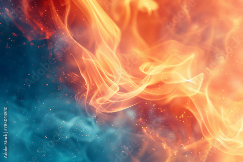 Intense fire flames against blue backdrop abstract wallpaper background