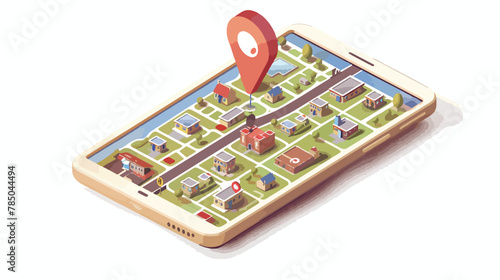 3D isometric navigation map of a small town on the tab