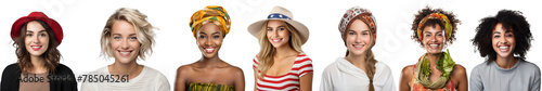 Set of people of diverse nationalities smiling happily on transparent background PNG. World smile concept.