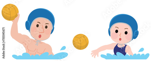 水球をする男性と女性　イラスト