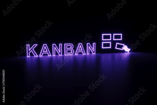 KANBAN neon concept self illumination background 3D illustration