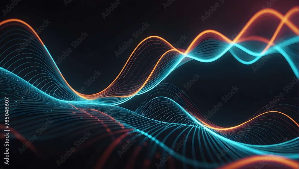 Naklejka premium Abstract Technology digital background. Futuristic point glowing wave. 3d wave point fractal grid science futuristic audio visualization, Music. Background for brochures, flyers, card, banner.