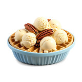 Butter pecan ice cream rich vanilla base toasted pecans throughout in a waffle bowl Summer