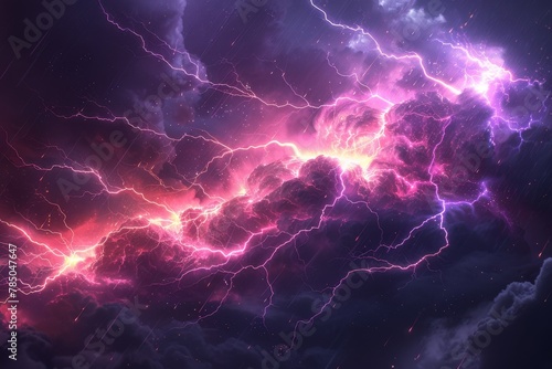A beautiful storm with pink and purple lightning.