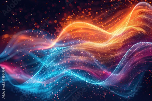 visualization of wave particle, Abstract wave background with many glowing particles Musical wave 