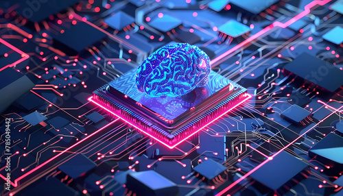Artificial intelligence abstract computer chip processor. Generative ai design.