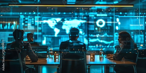 Cybersecurity Incident Response Team Strategizing to Mitigate Data Breach in Conference Room with Advanced Technology Displays photo