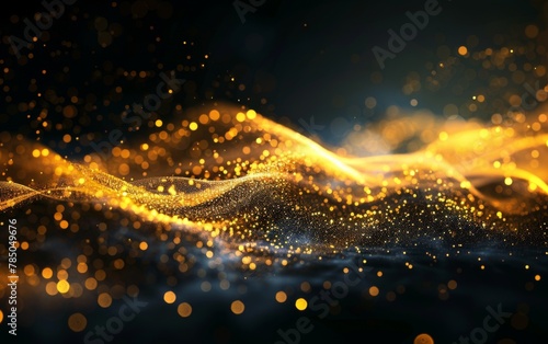 bright golden wave particles in the dark background
