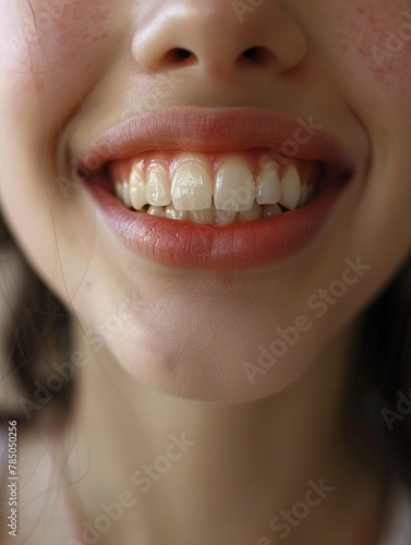 A close-up image that captures the essence of a perfect and adorable array of teeth  featuring bright and healthy teeth that sparkle with natural beauty.