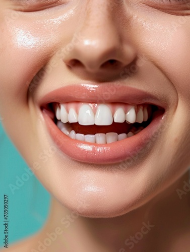 A close-up image that captures the essence of a perfect and adorable array of teeth, featuring bright and healthy teeth that sparkle with natural beauty.