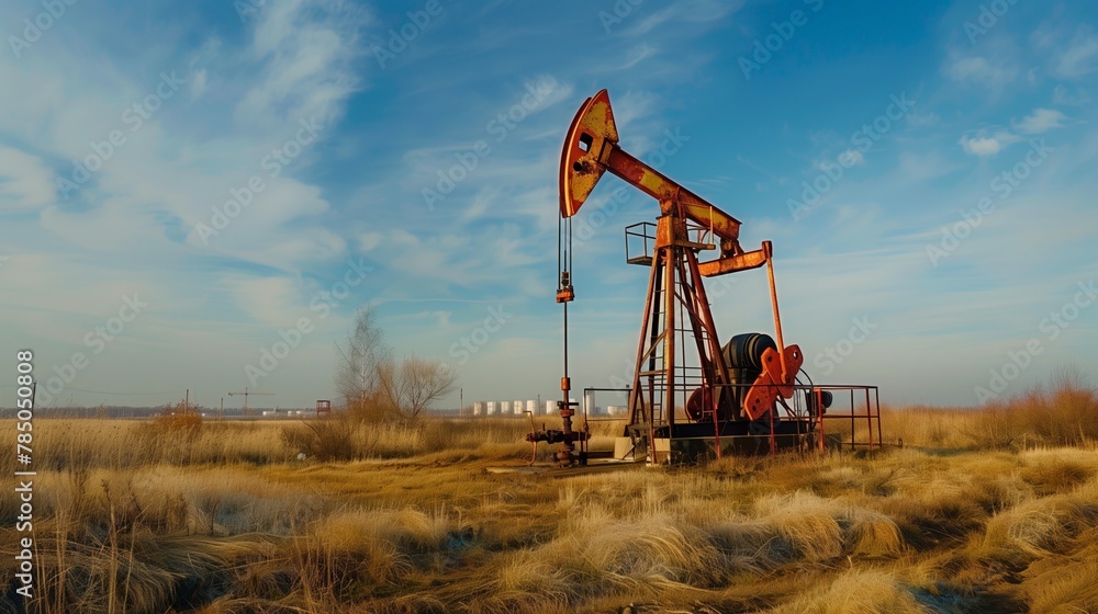Lone Pumpjack in Rural Oil Extraction Field Lone Pumpjack in Rural Oil Extraction Field