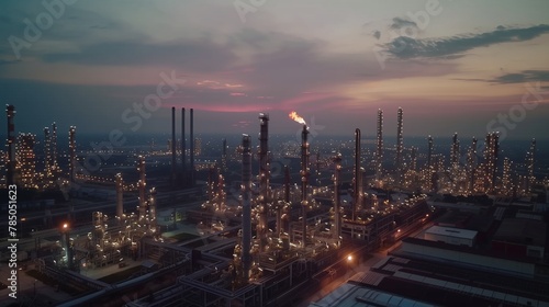 Refinery Silhouettes Against a Sunset Sky