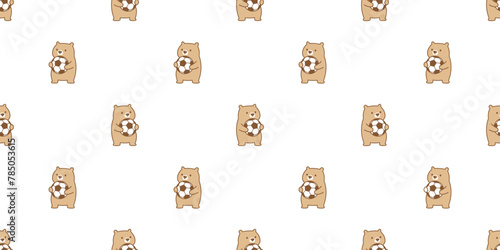 bear polar seamless pattern play football soccer ball sport vector teddy pet doodle cartoon gift wrapping paper pastel color tile background repeat wallpaper illustration scarf isolated design