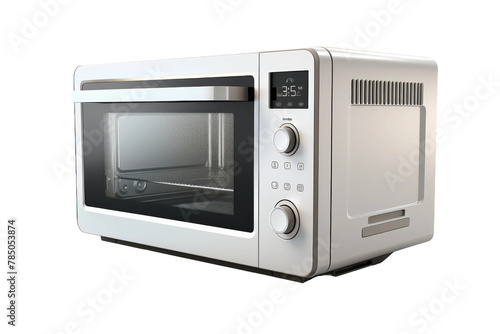 Illuminated Culinary Portal: White Microwave Oven Revealing Its Interior. On White or PNG Transparent Background.