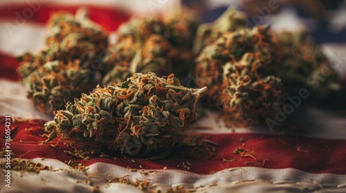 Cannabis Buds Over American Flag Background
