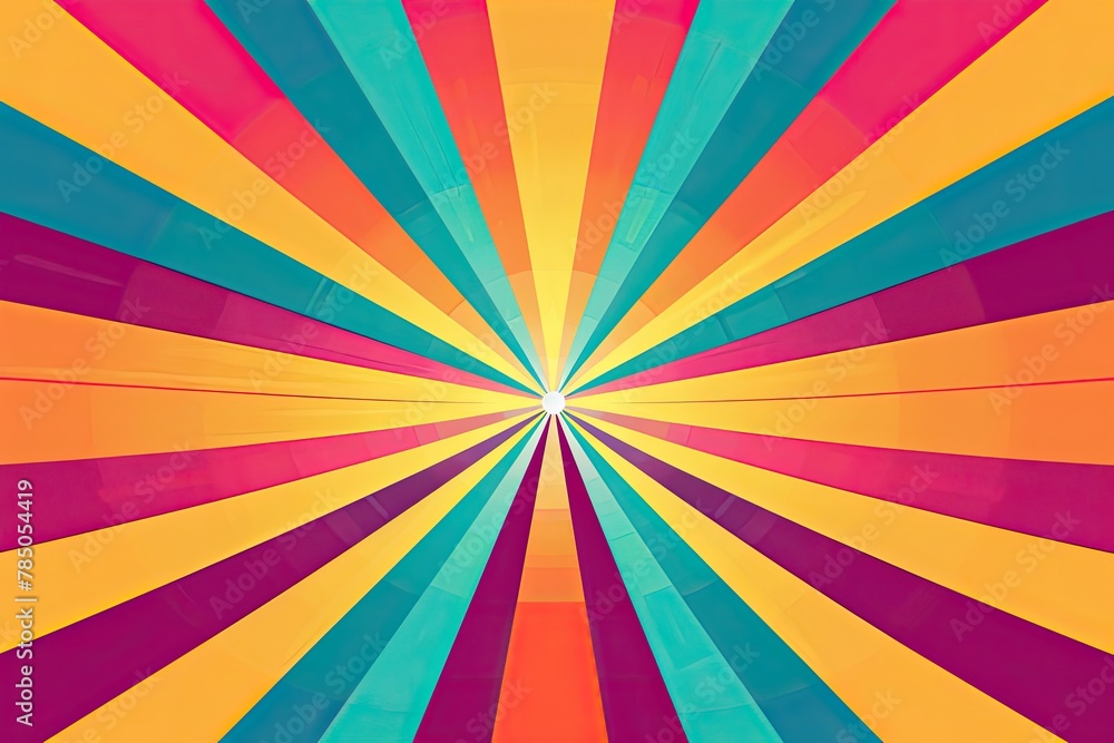 Horizontal retro groovy background with bright sunburst in style 60s 70s Trendy colorful graphic print Vector illustration
