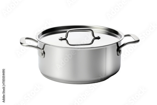 Shimmering Elegance: A Stainless Steel Pot and Its Lid. On White or PNG Transparent Background.