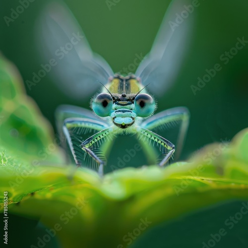 Close-up of a damselfly resting on a leaf