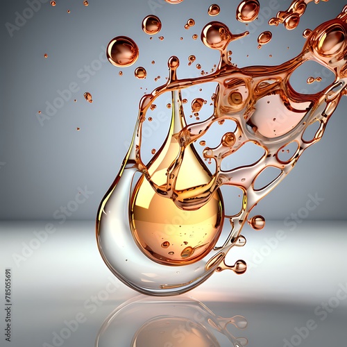 A cosmetic serum or oil drop on a skin cell, promoting skin repair and moisturizing with collagen and exosome, showcasing the advanced technology used in skincare products