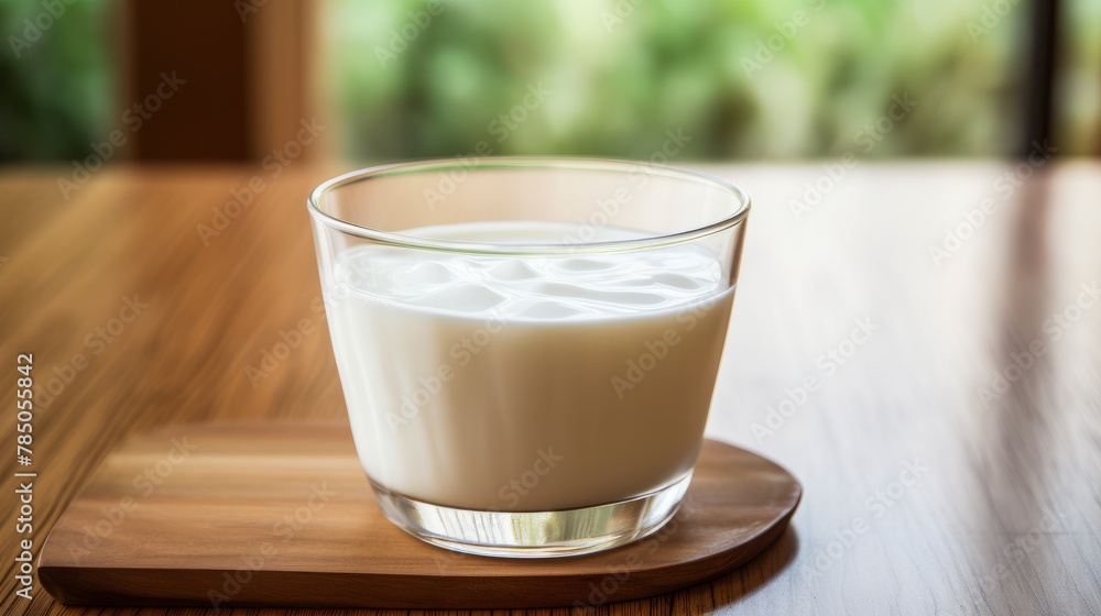 Close up of glass with white yogurt. Fresh drink. Free space for text. Close up of glass with white yogurt. Fresh drink. Free space for text.