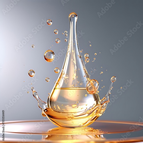 A cosmetic serum or oil drop on a skin cell, promoting skin repair and moisturizing with collagen and exosome, showcasing the advanced technology used in skincare products