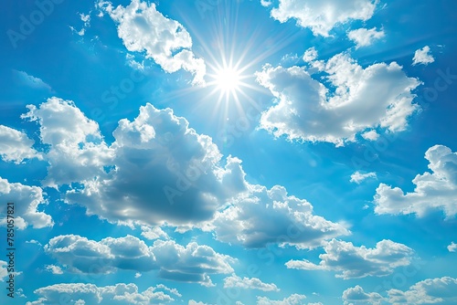 Sun on blue sky with clouds