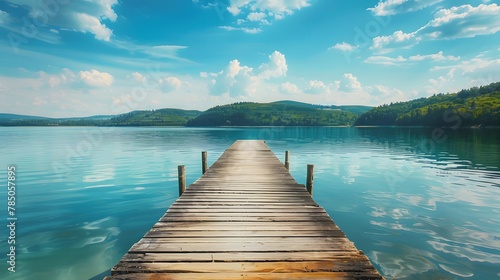 Wooden pier on the lake beautiful landscape summer photo