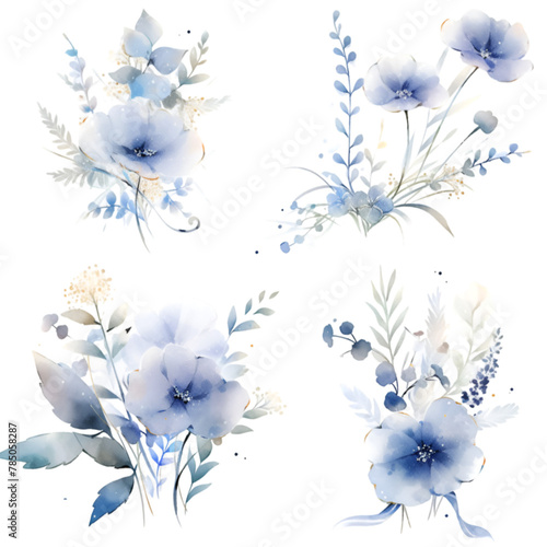 Watercolor Dusty Blue Flower Clipart