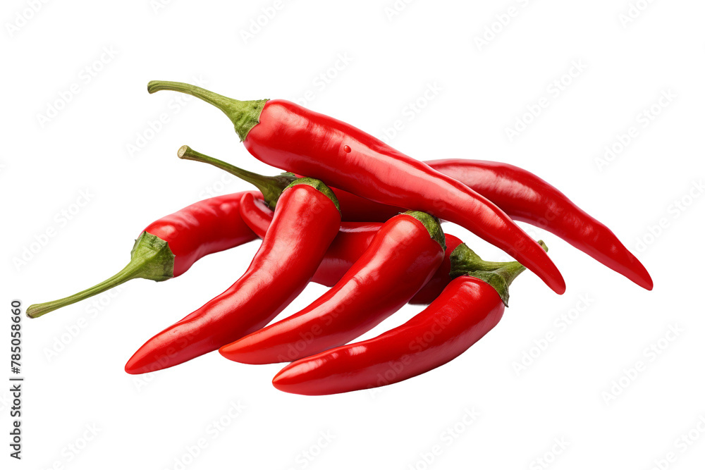 A Burst of Red: Vibrant Red Peppers on White. On White or PNG Transparent Background.