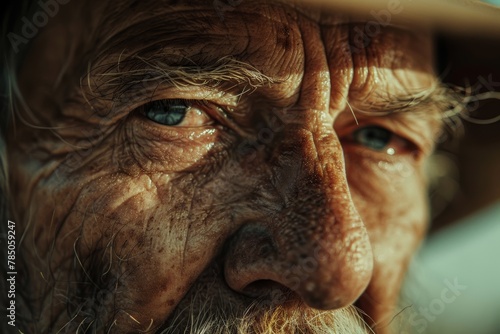 Close-up portrait of an elderly man with a weathered face and intense eyes © gankevstock