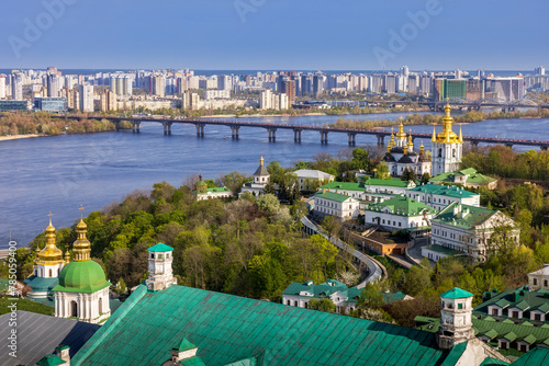 View to Kyiv skyline and the Pechersk Lavra from the Bell Tower 