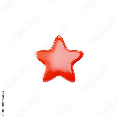 Red star realistic 3d design, glossy rating or award star, vector icon achievement for ui game, app, decoration element